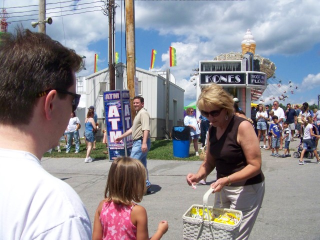 Howard County Executive Ken Ulman and Kathy Sloan-Beard handing out candy.