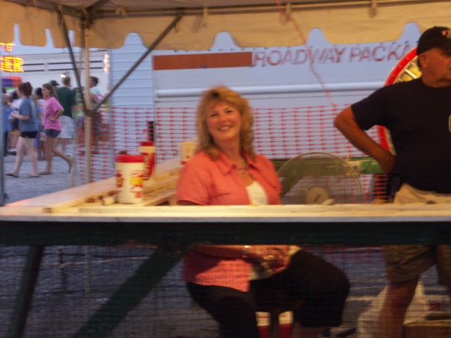 Anita Poprosky waiting for players at the Money Wheel.